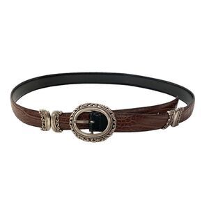 Western Classic Rodeo Metal Hardware Embellished Faux Leather Brown Buckle Belt